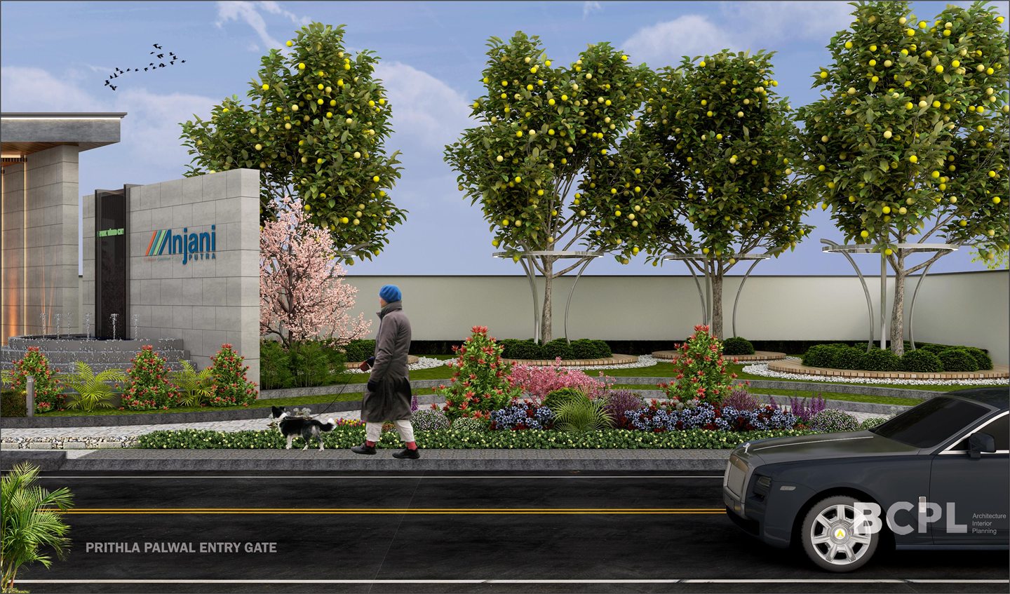 Architectural render of the proposed landscaped entrance frontage